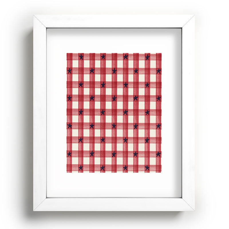 DENY Designs Red Gingham plus Stars Recessed Framing Rectangle