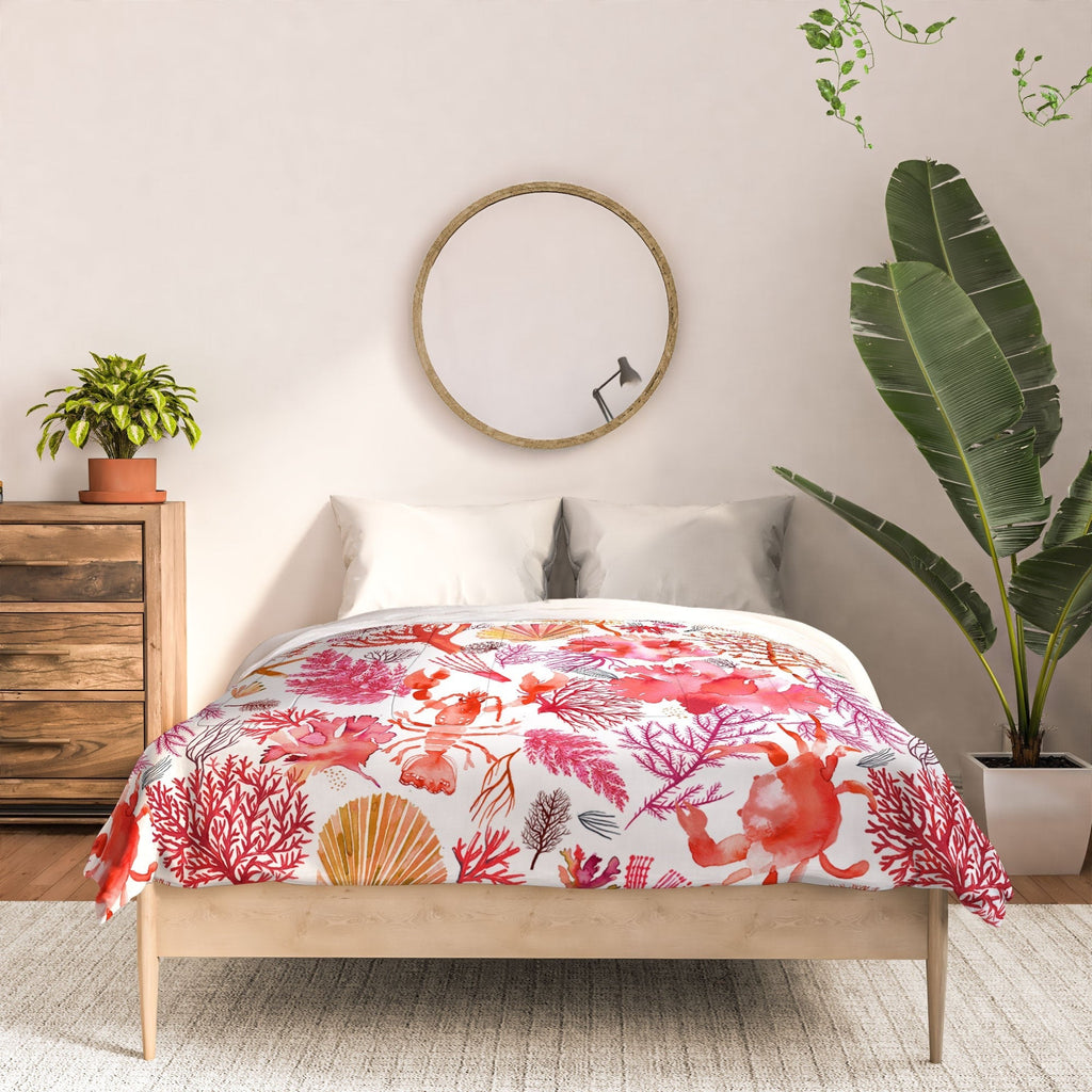 Ninola Design Botanic Retreat Coral Reef Crab Lobster Red Comforter