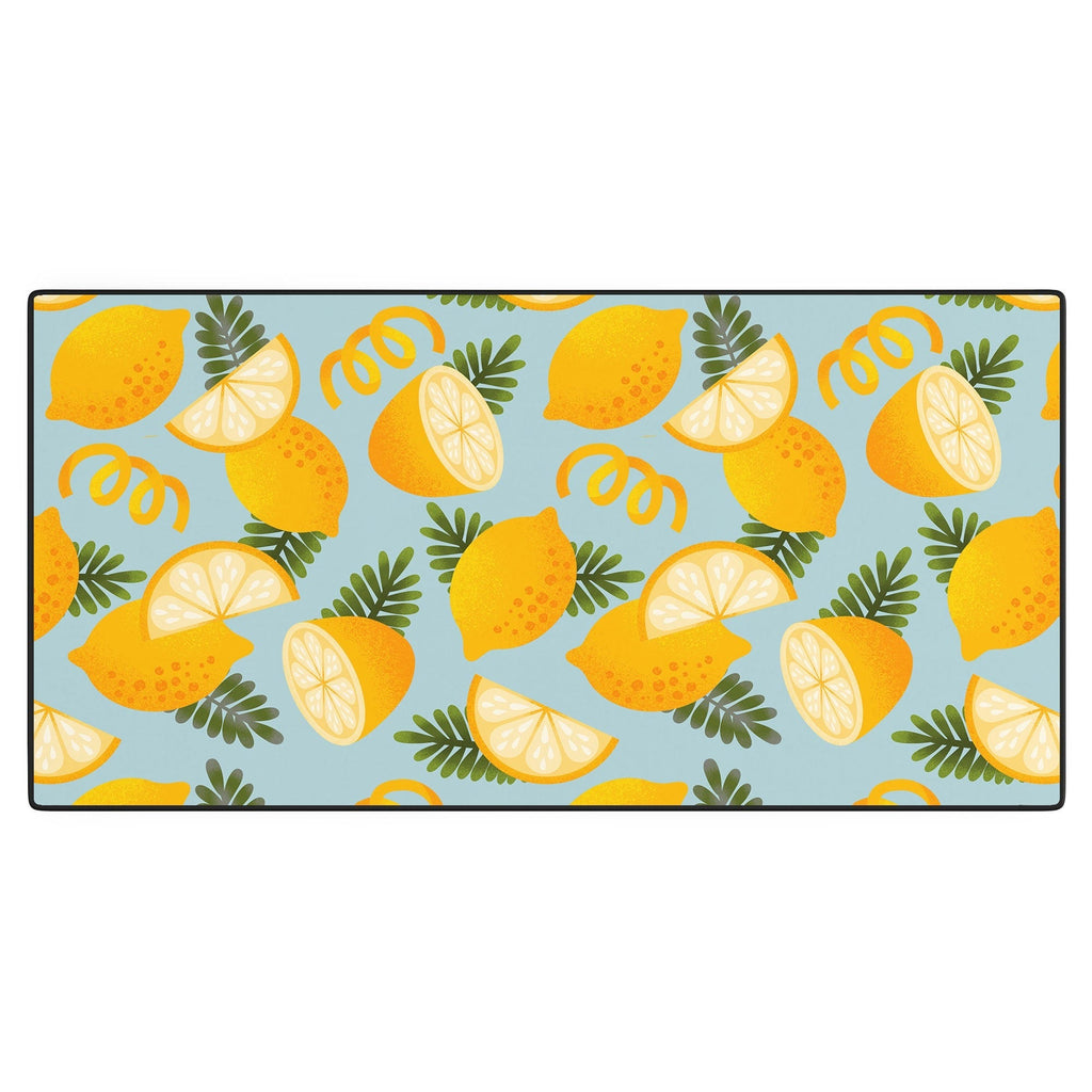 Jessica Molina Lemon Pattern on Sky Blue Desk Mat