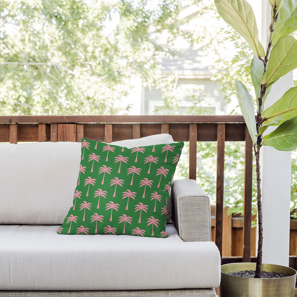 Design by Spark Pink Palm Tree Oasis Outdoor Throw Pillow