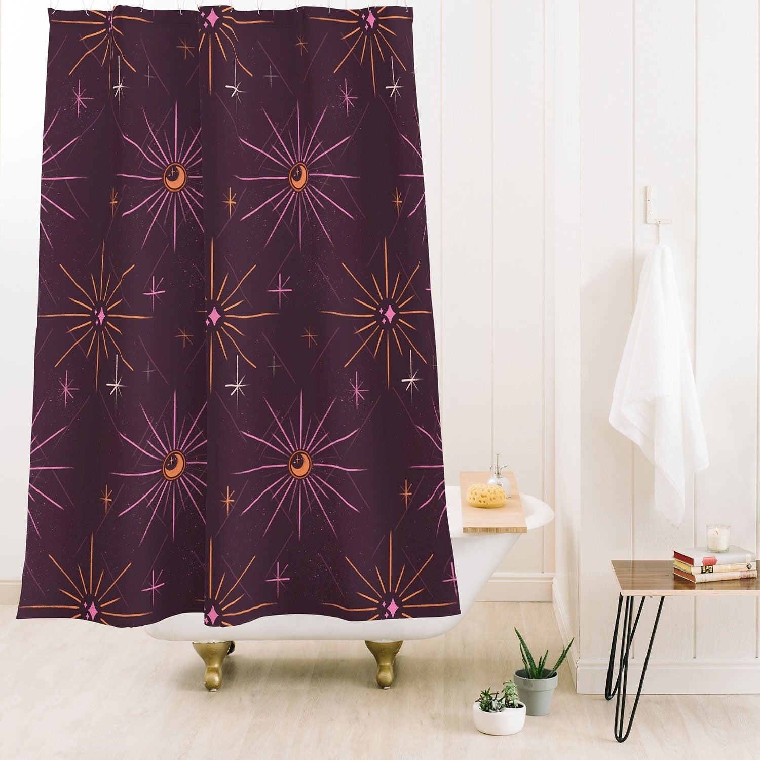 Little Om Pattern Little Moon plum Shower Curtain