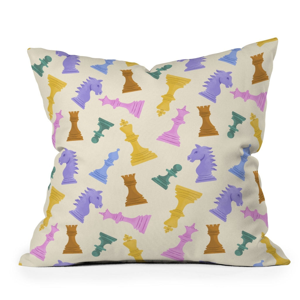 Design by Spark Chess Game Pieces Outdoor Throw Pillow