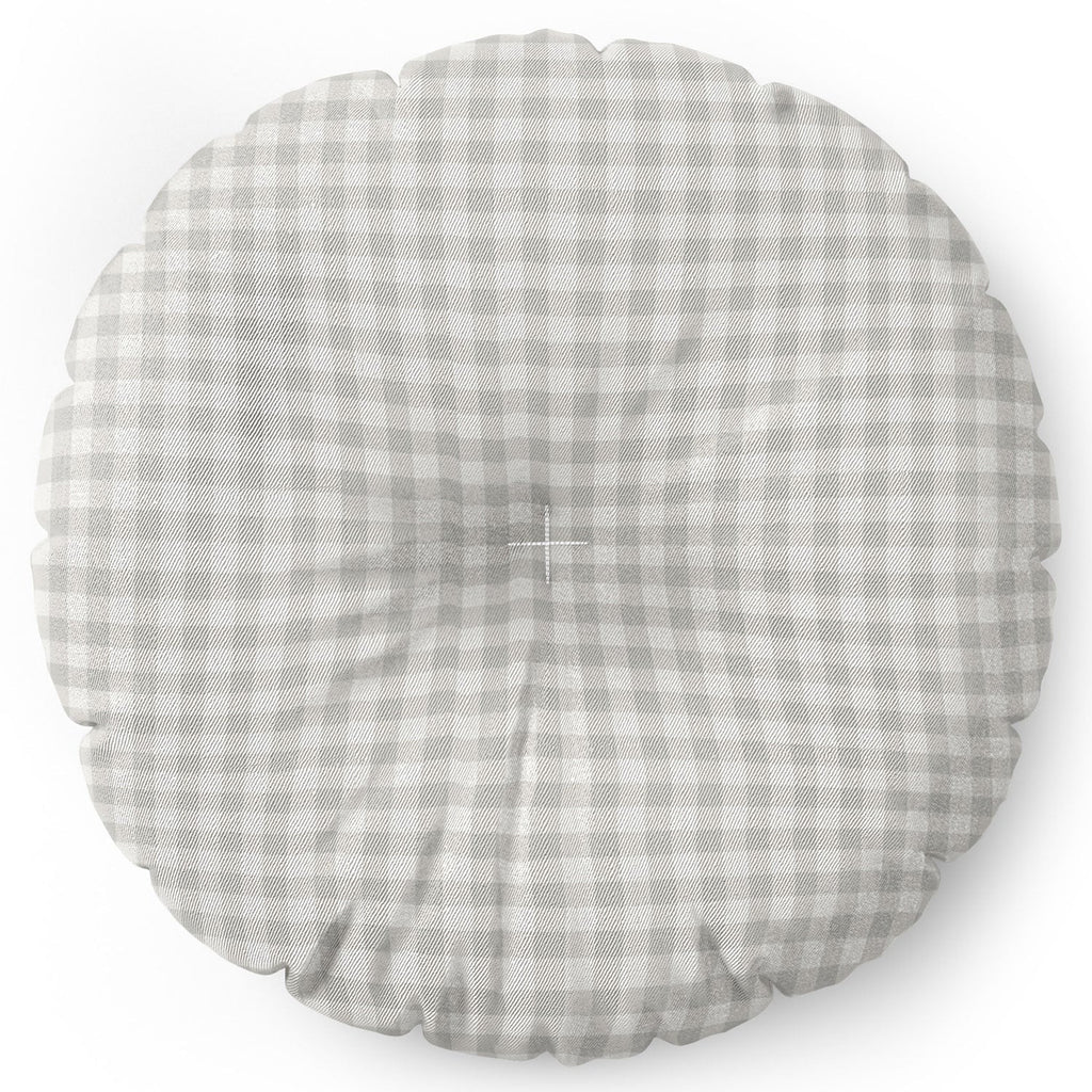 Colour Poems Gingham Plaid Pattern Cloud White Floor Pillow Round