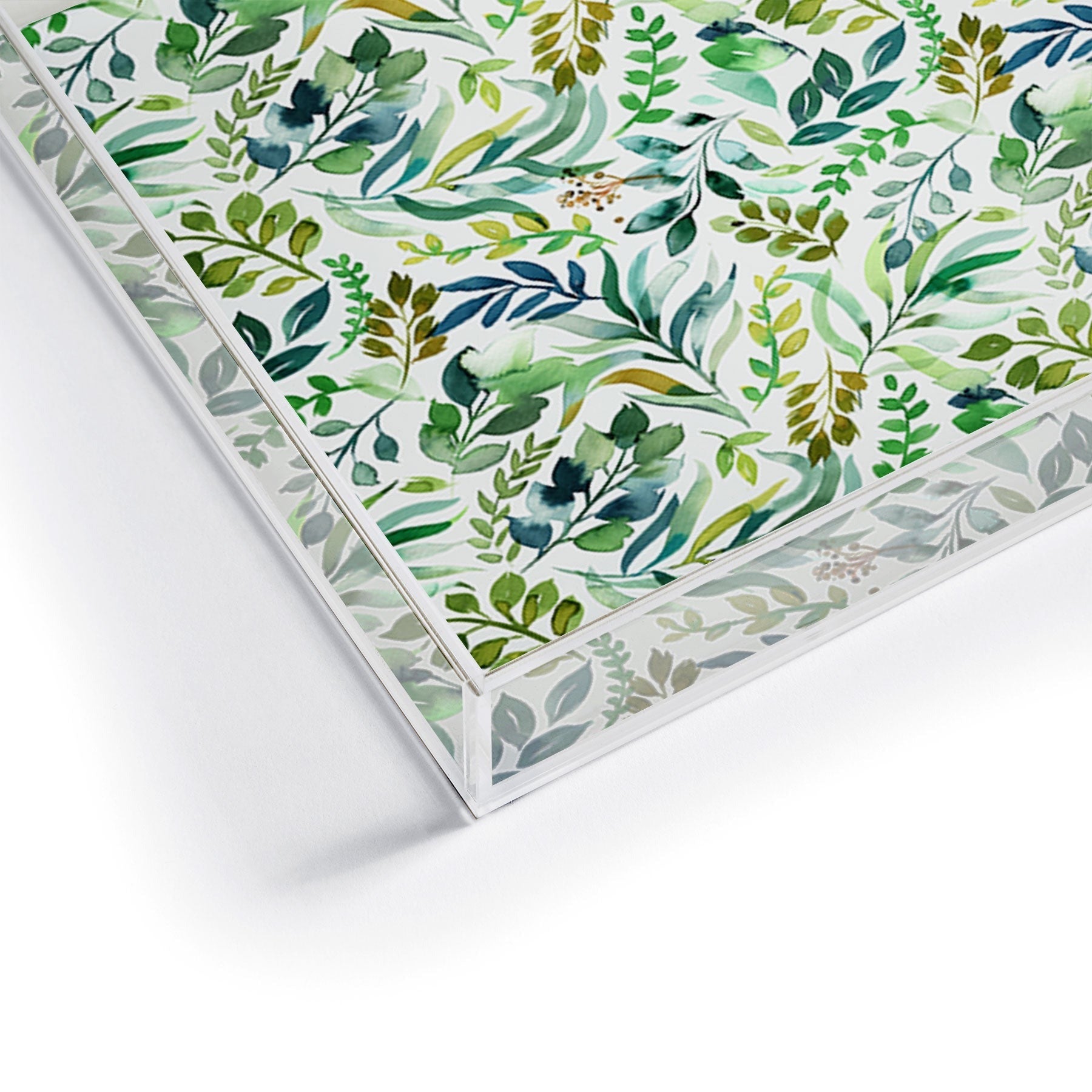 Ninola Design Botanic Retreat Loose Botanical Leaves Watercolor Green Acrylic Tray