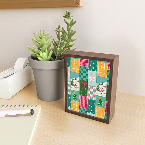 LouBruzzoni Cozy Christmas Patchwork Framed Mini Art Print