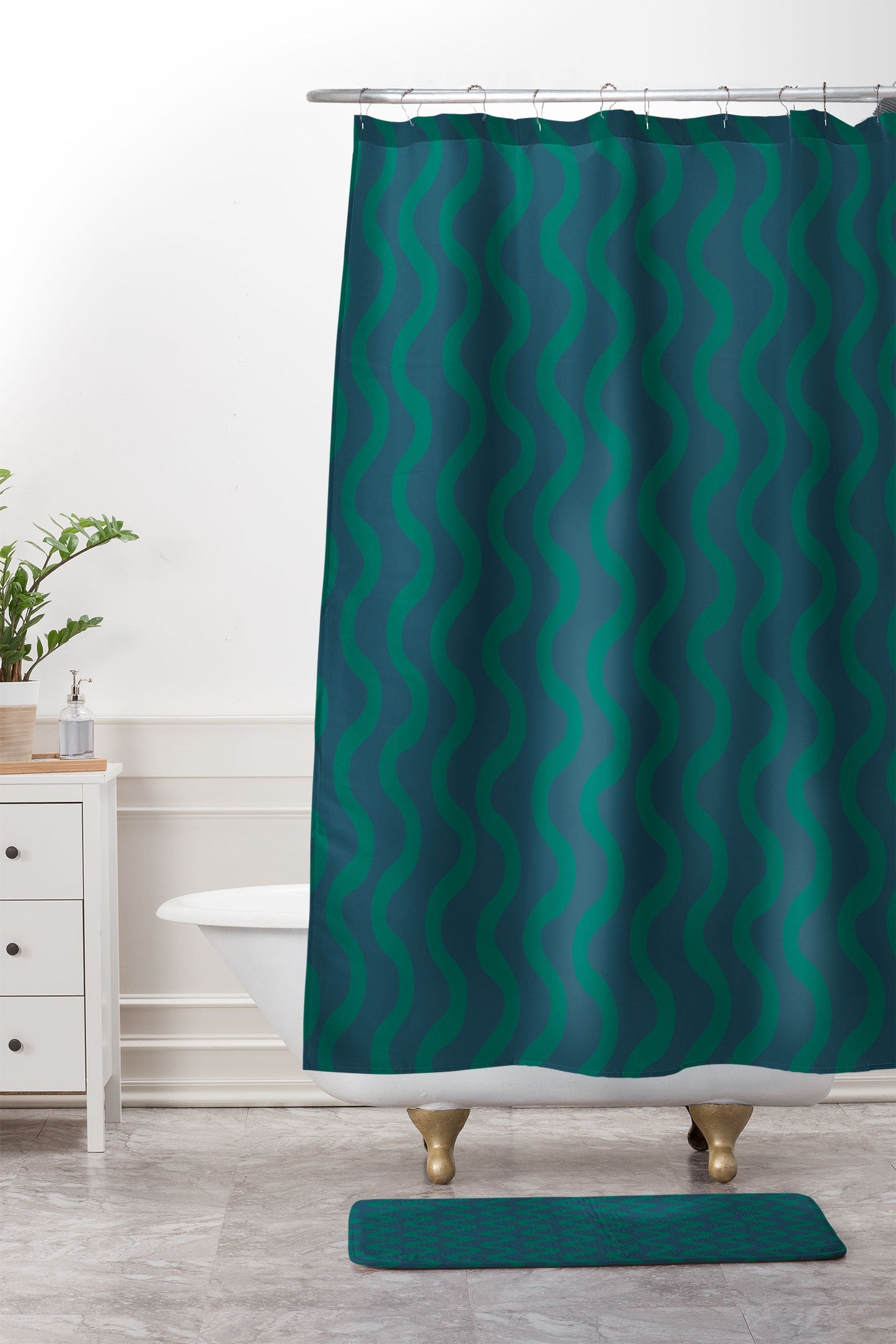Camilla Foss Scandi Wavy Shower Curtain And Mat