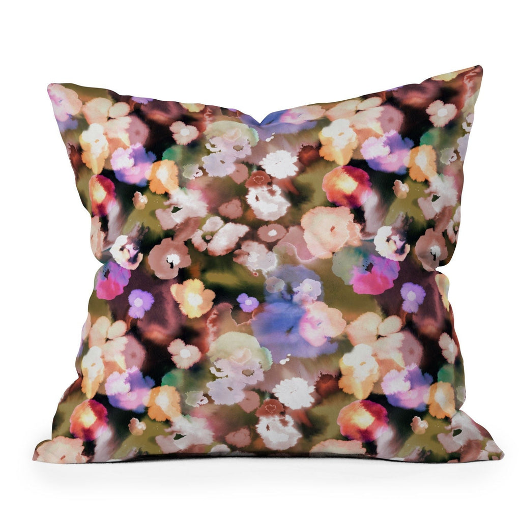 Ninola Design Botanic Retreat Ombre Abstract Watercolor Flowers Pink gold Outdoor Throw Pillow