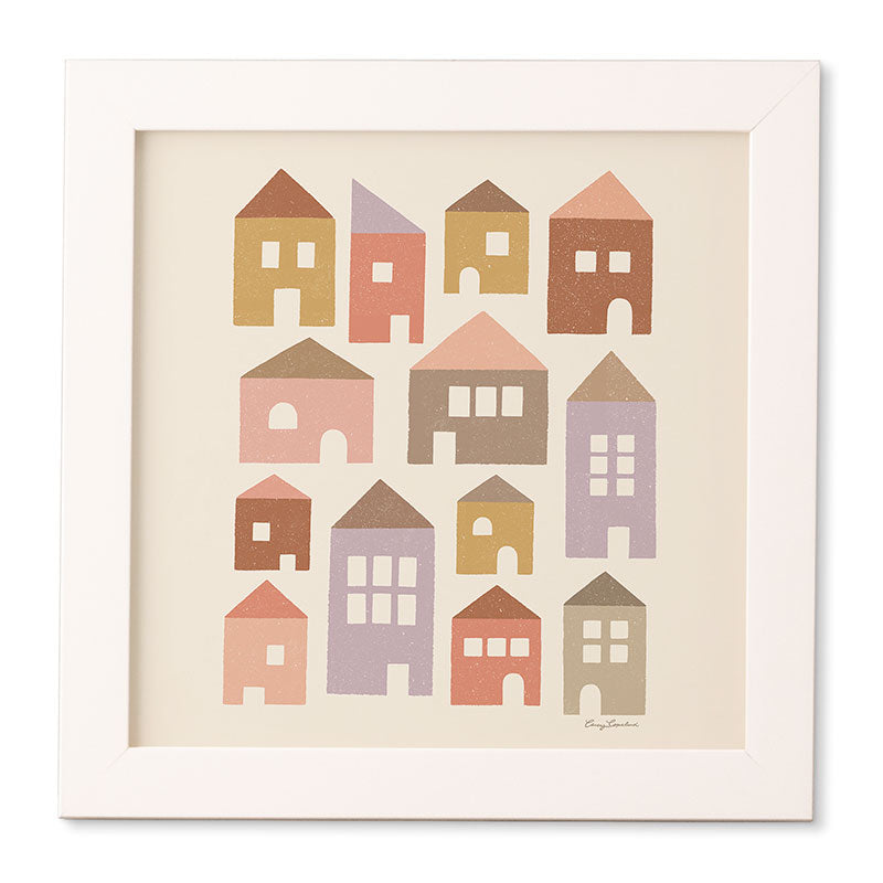Carey Copeland Happy Houses Earth Tones Framed Wall Art
