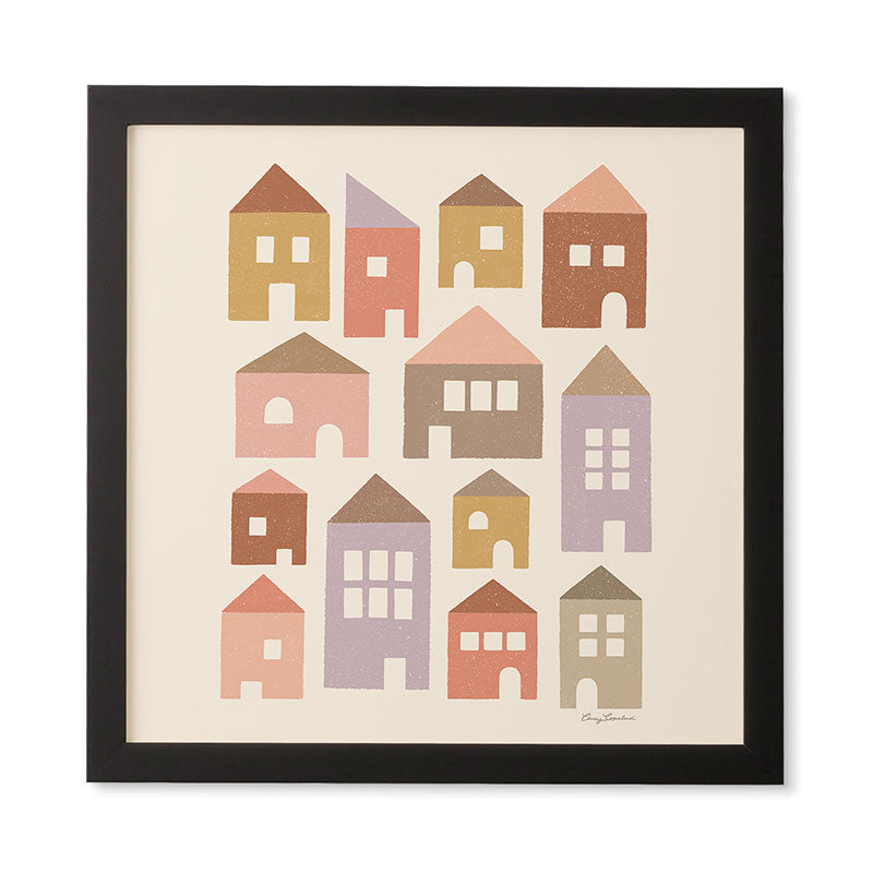 Carey Copeland Happy Houses Earth Tones Framed Wall Art
