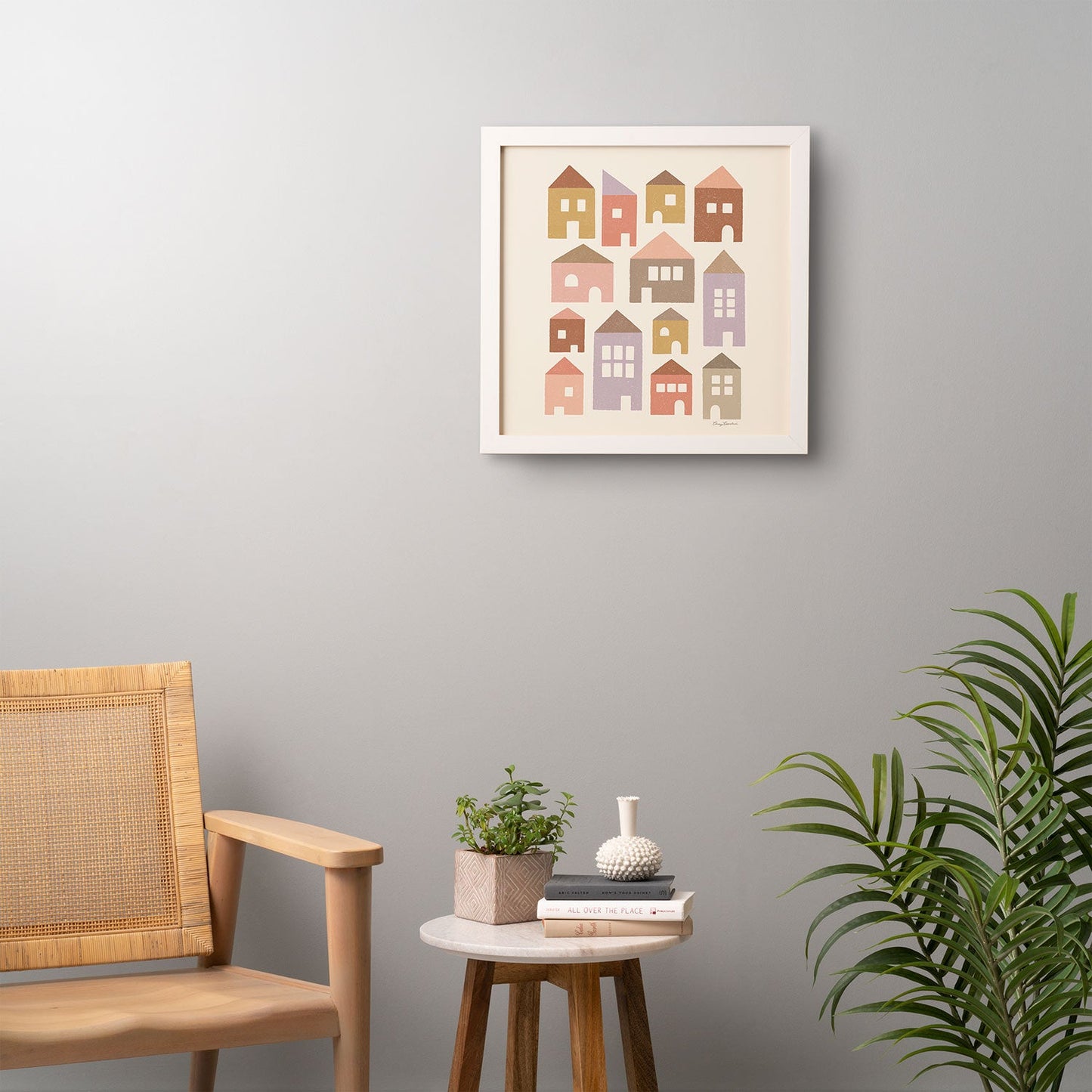 Carey Copeland Happy Houses Earth Tones Framed Wall Art