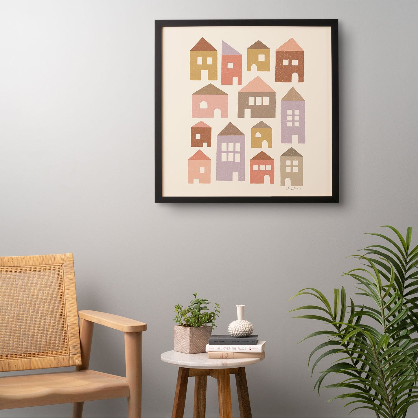 Carey Copeland Happy Houses Earth Tones Framed Wall Art