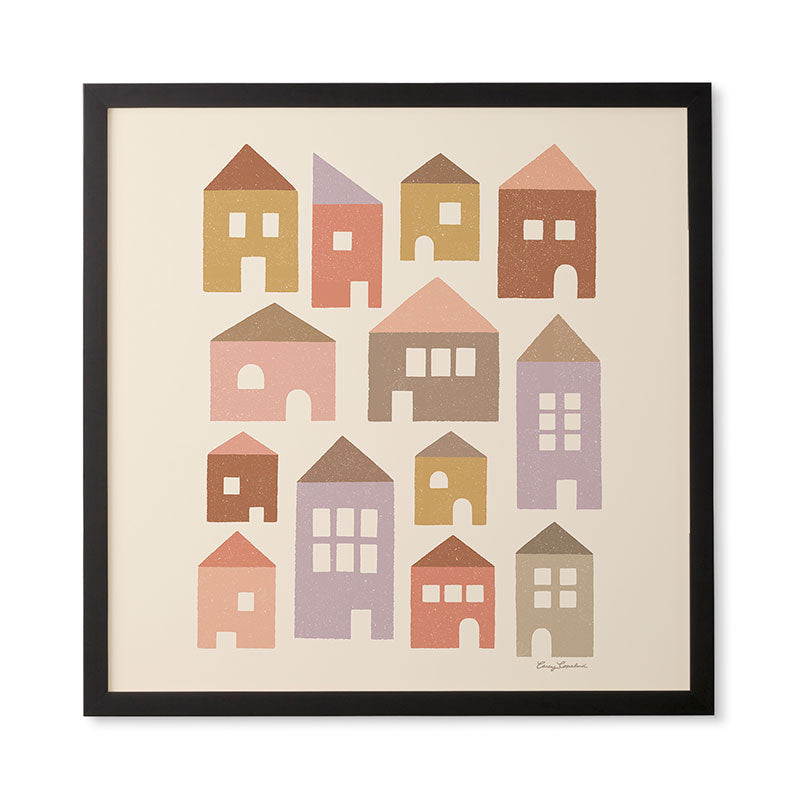 Carey Copeland Happy Houses Earth Tones Framed Wall Art