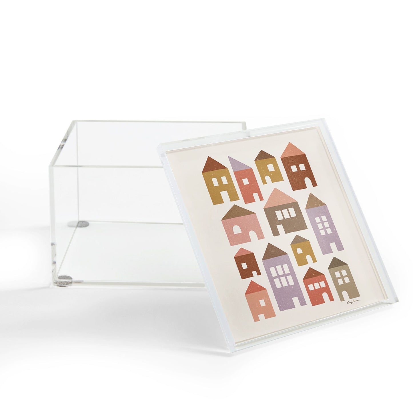 Carey Copeland Happy Houses Earth Tones Acrylic Box