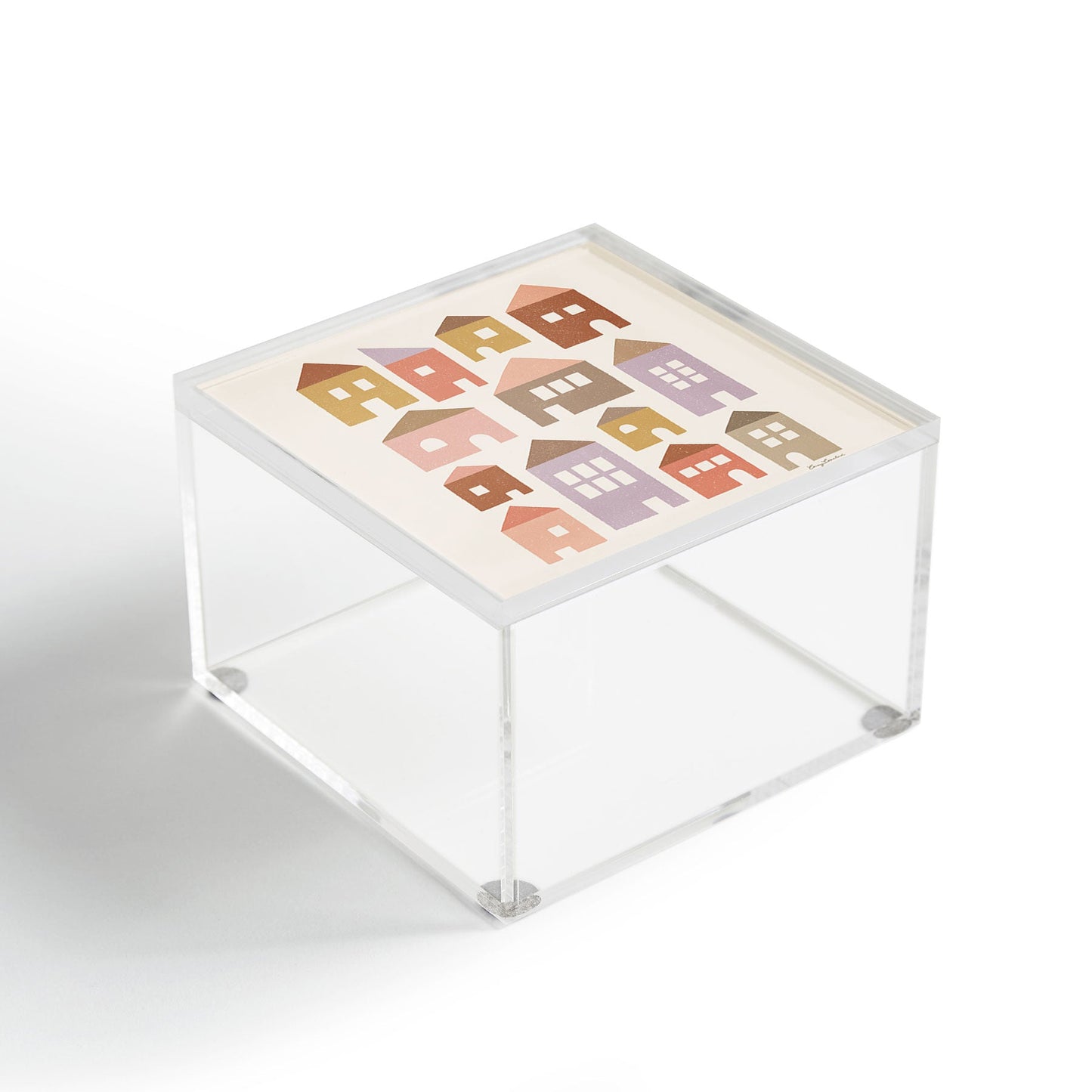 Carey Copeland Happy Houses Earth Tones Acrylic Box