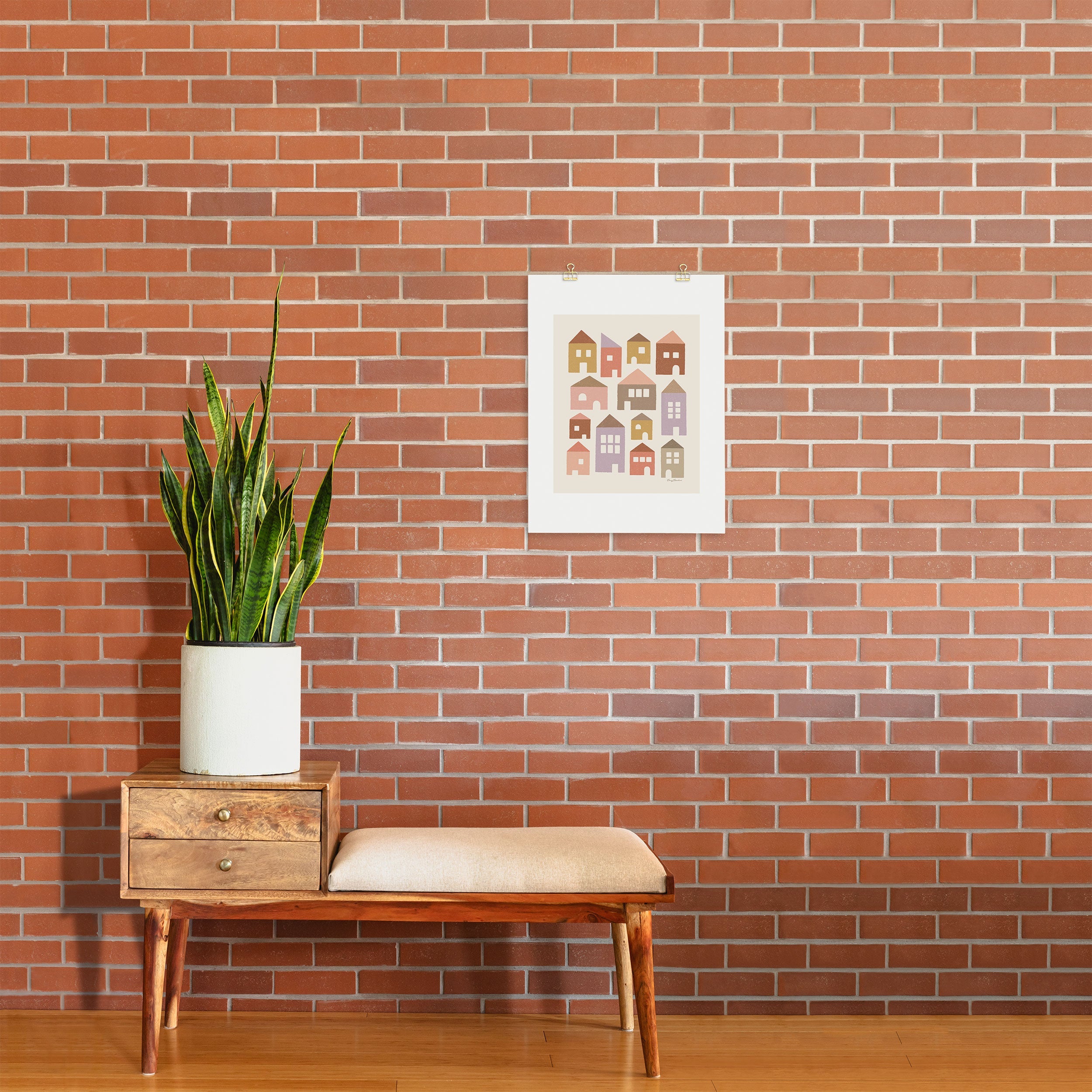 Carey Copeland Happy Houses Earth Tones Art Print