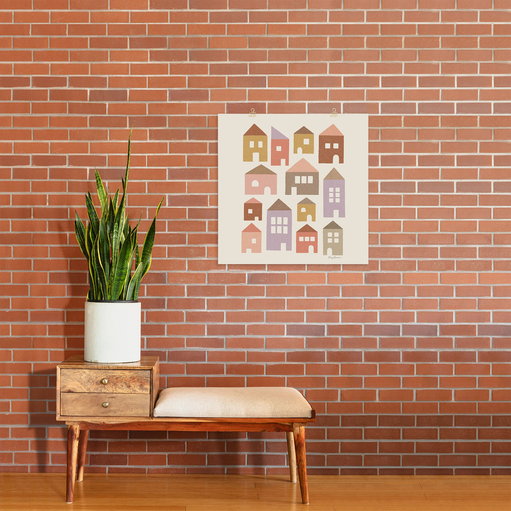 Carey Copeland Happy Houses Earth Tones Art Print