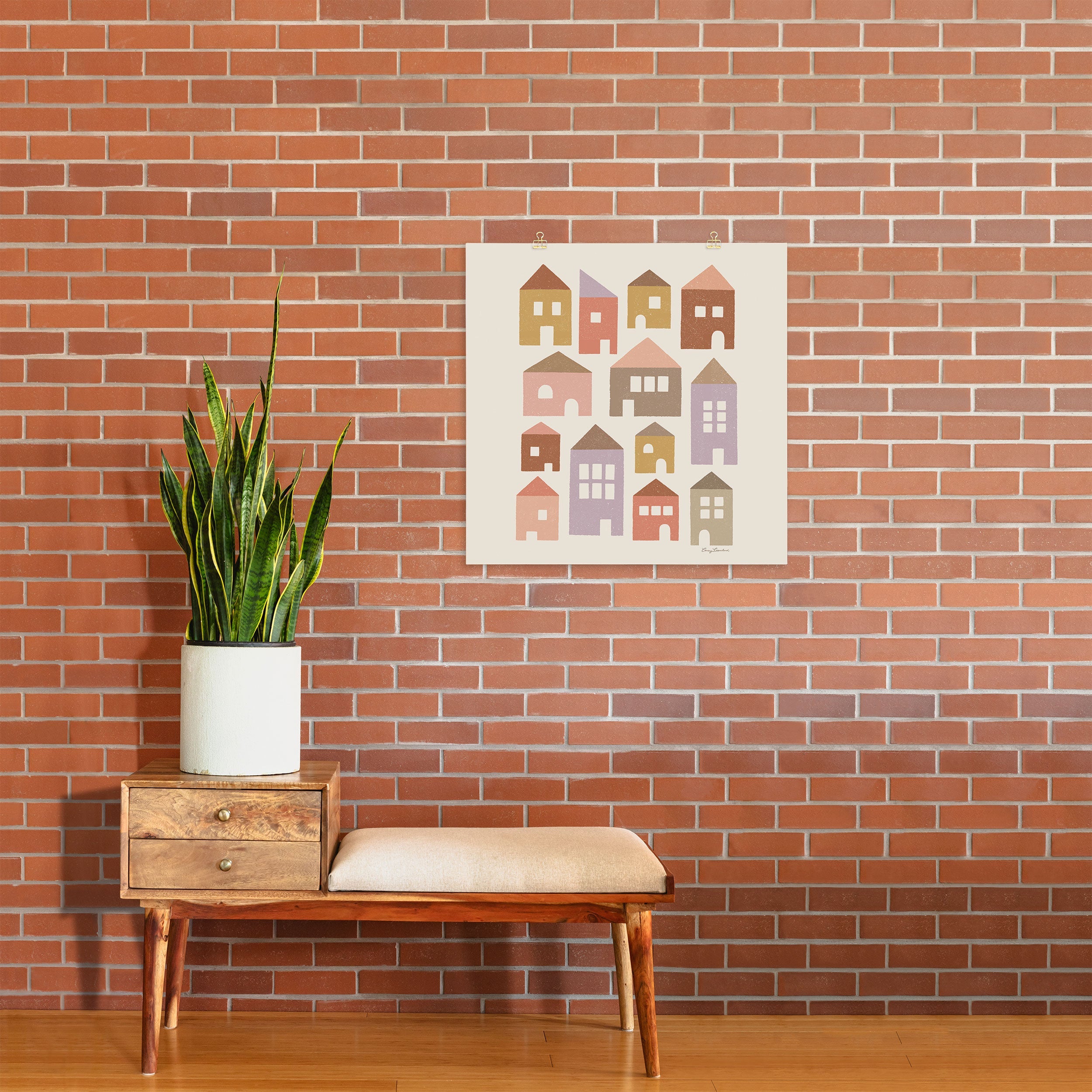 Carey Copeland Happy Houses Earth Tones Art Print