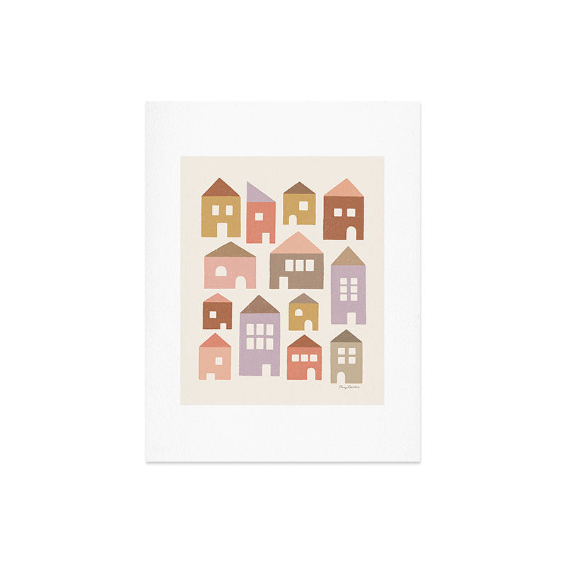 Carey Copeland Happy Houses Earth Tones Art Print