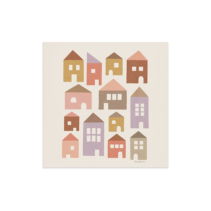 Carey Copeland Happy Houses Earth Tones Art Print
