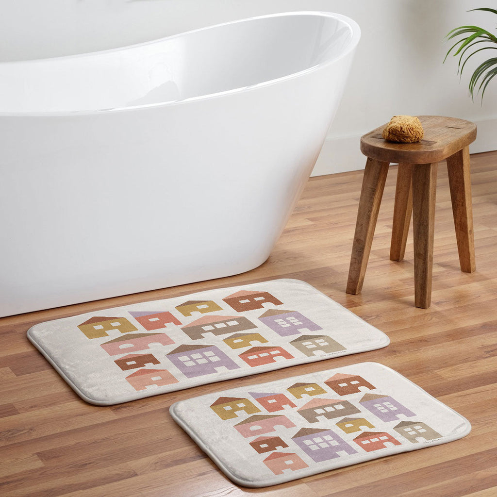 Carey Copeland Happy Houses Earth Tones Memory Foam Bath Mat