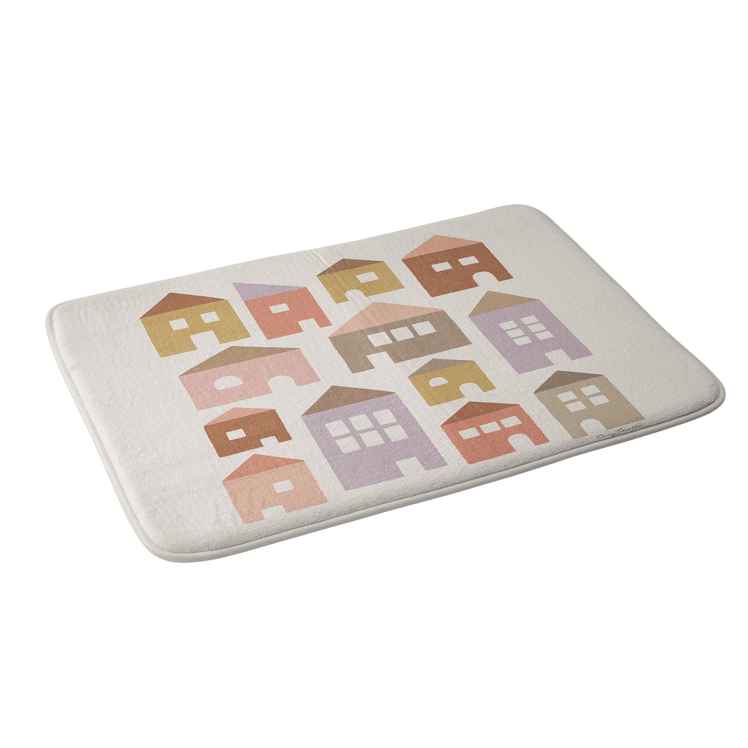 Carey Copeland Happy Houses Earth Tones Memory Foam Bath Mat