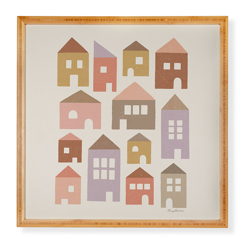 Carey Copeland Happy Houses Earth Tones Framed Wall Art