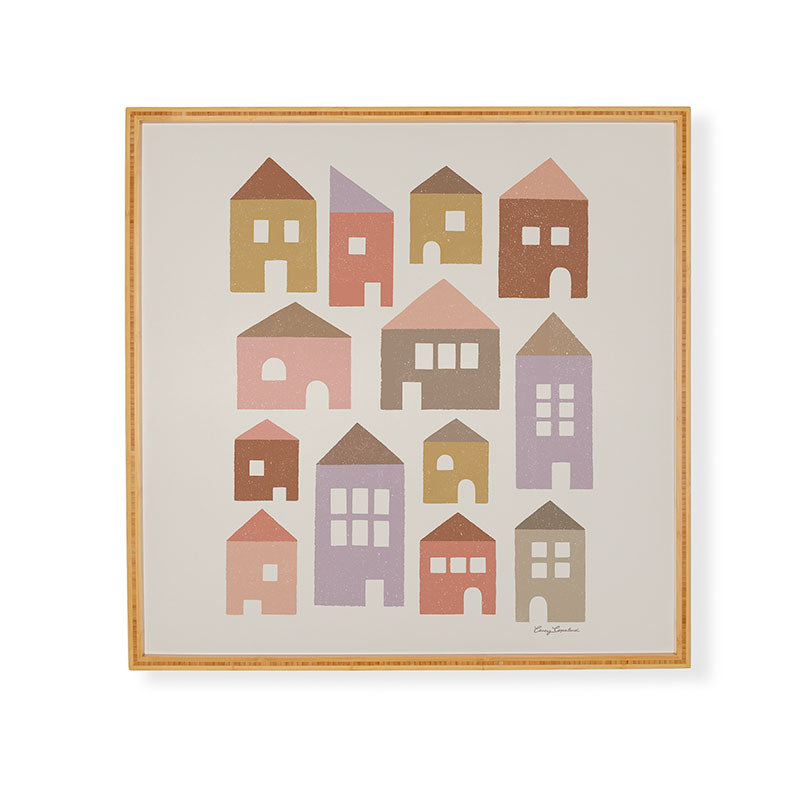 Carey Copeland Happy Houses Earth Tones Framed Wall Art