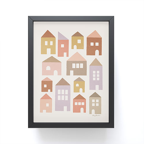 Carey Copeland Happy Houses Earth Tones Framed Mini Art Print