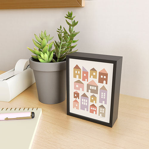 Carey Copeland Happy Houses Earth Tones Framed Mini Art Print