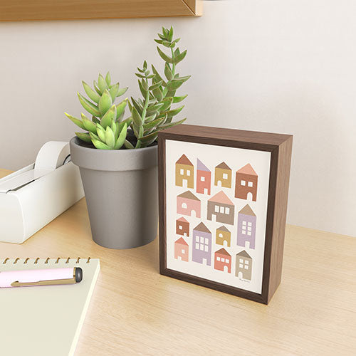 Carey Copeland Happy Houses Earth Tones Framed Mini Art Print