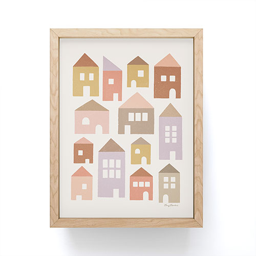 Carey Copeland Happy Houses Earth Tones Framed Mini Art Print