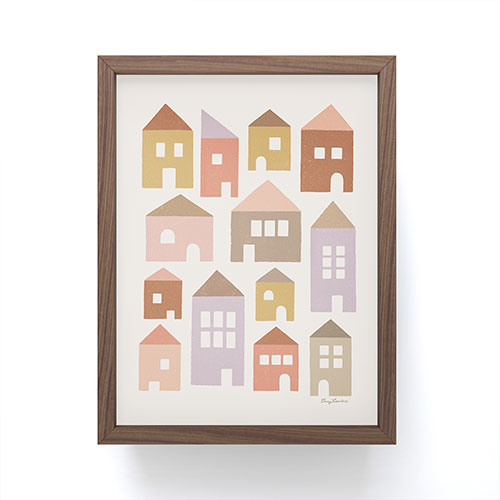 Carey Copeland Happy Houses Earth Tones Framed Mini Art Print