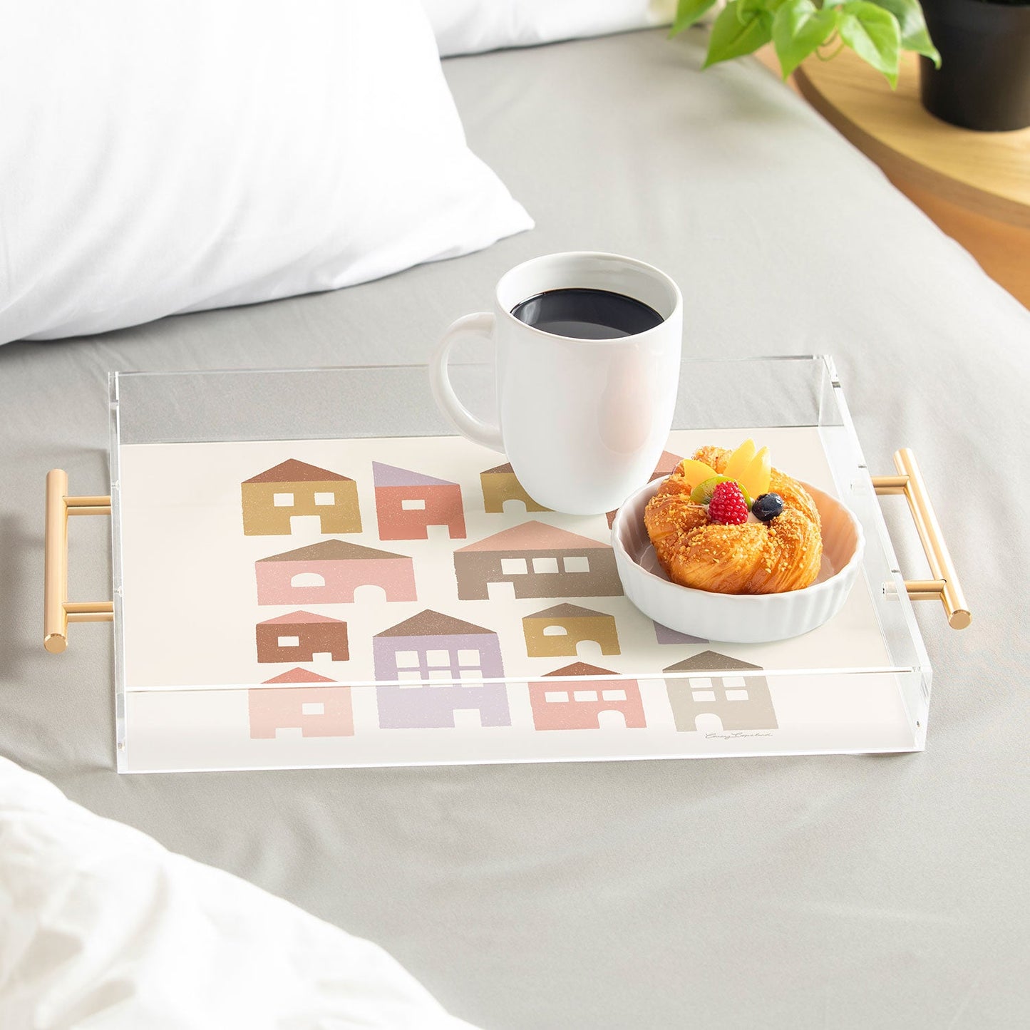 Carey Copeland Happy Houses Earth Tones Acrylic Tray