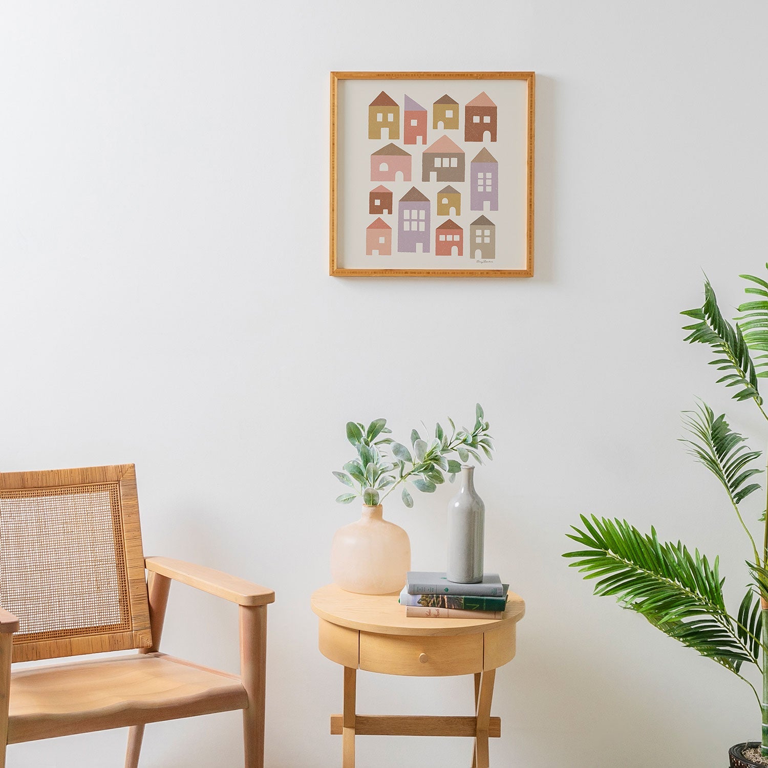 Carey Copeland Happy Houses Earth Tones Framed Wall Art