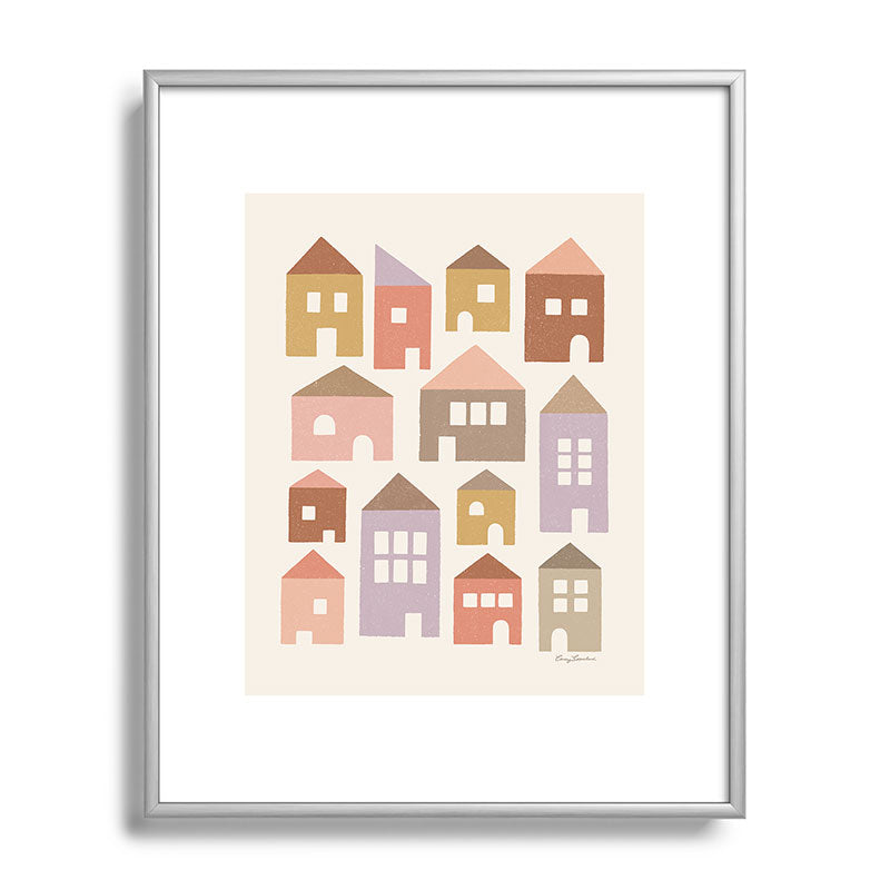 Carey Copeland Happy Houses Earth Tones Metal Framed Art Print