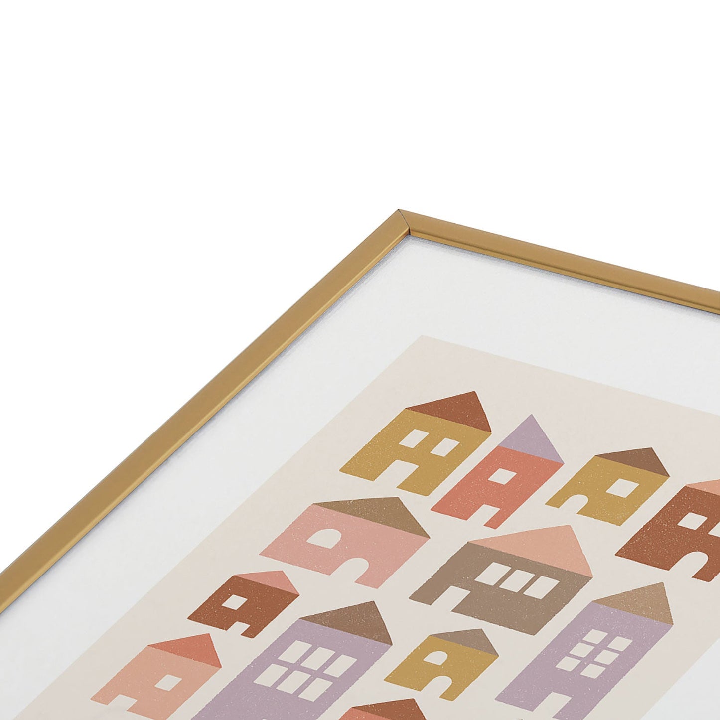 Carey Copeland Happy Houses Earth Tones Metal Framed Art Print