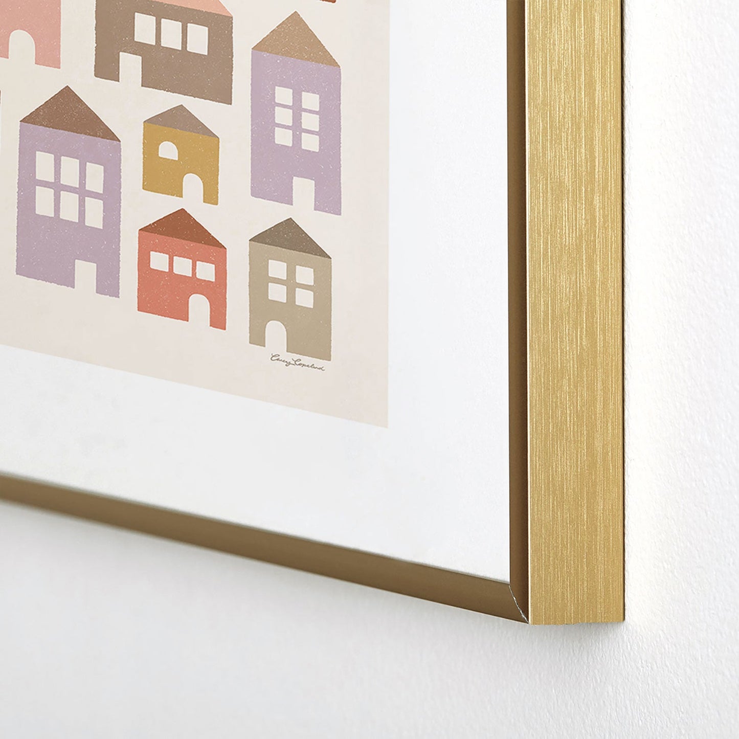 Carey Copeland Happy Houses Earth Tones Metal Framed Art Print