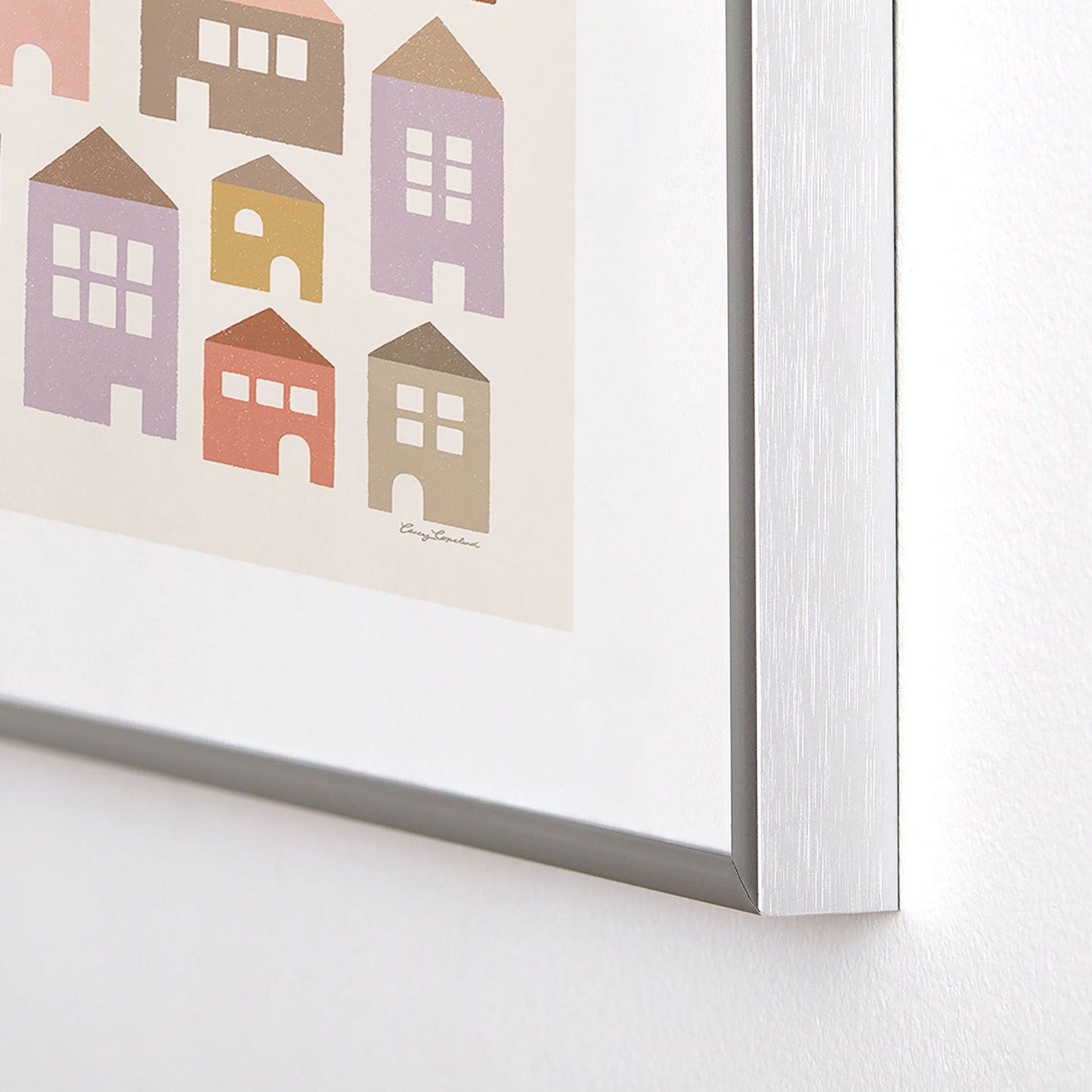Carey Copeland Happy Houses Earth Tones Metal Framed Art Print