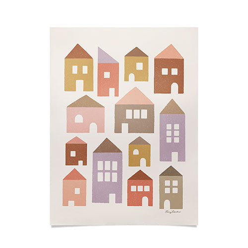 Carey Copeland Happy Houses Earth Tones Poster