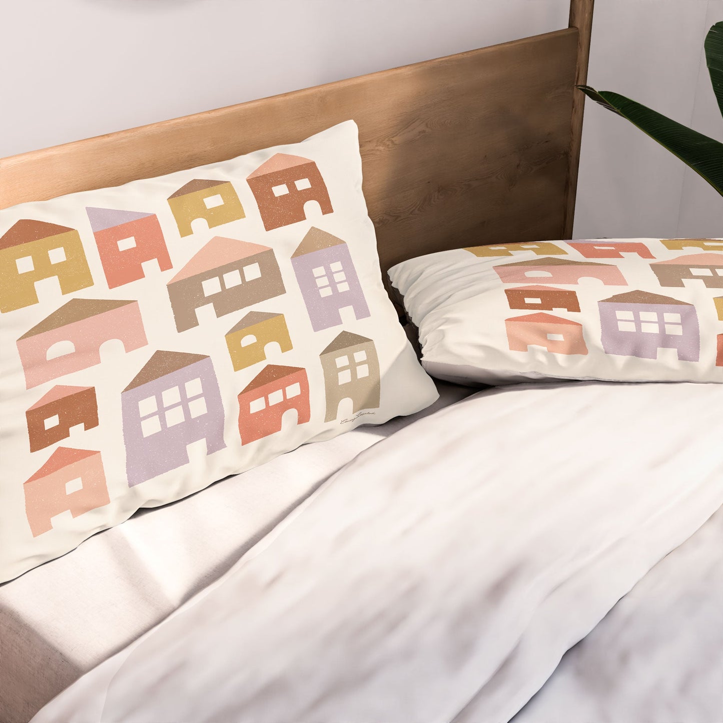 Carey Copeland Happy Houses Earth Tones Pillow Shams