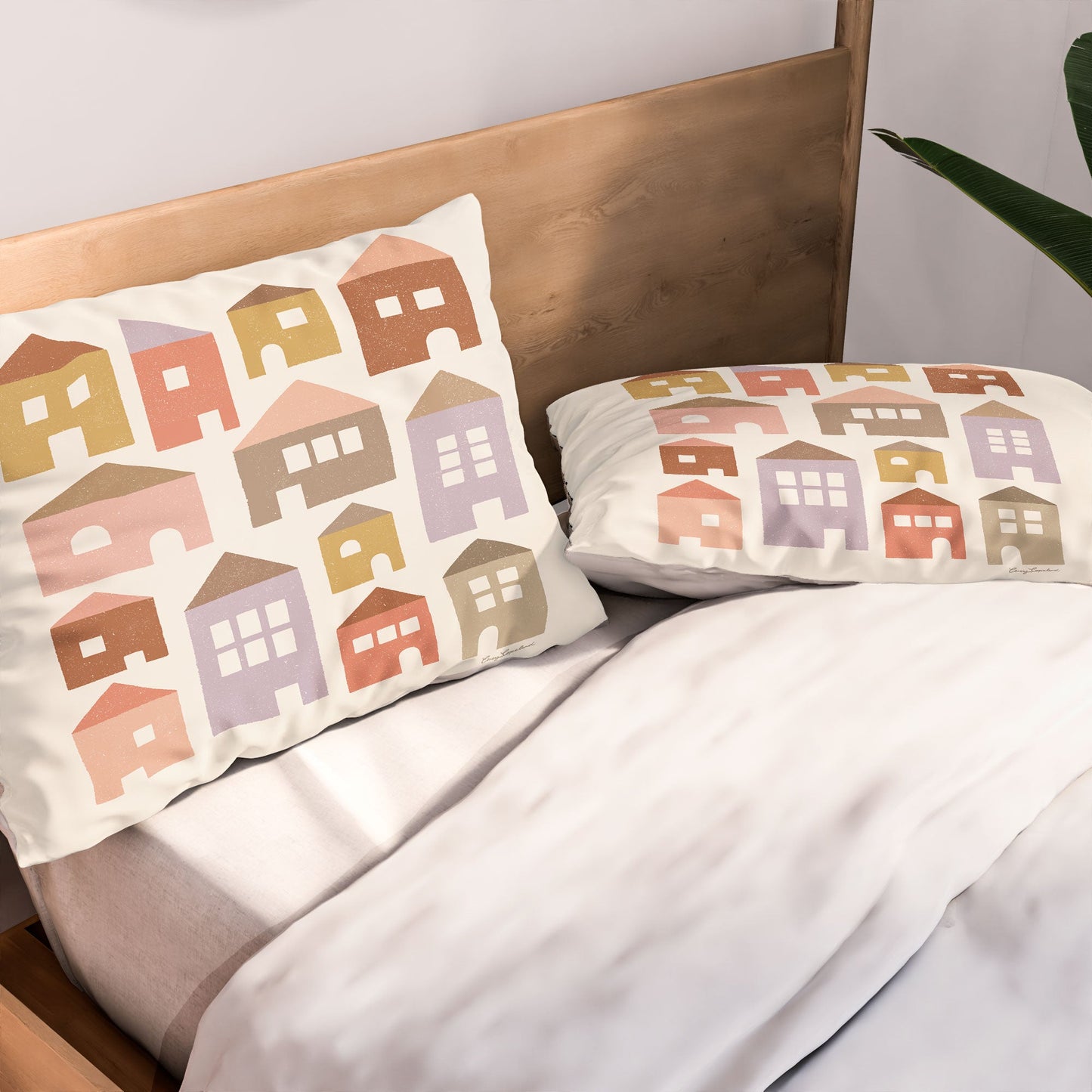 Carey Copeland Happy Houses Earth Tones Pillow Shams
