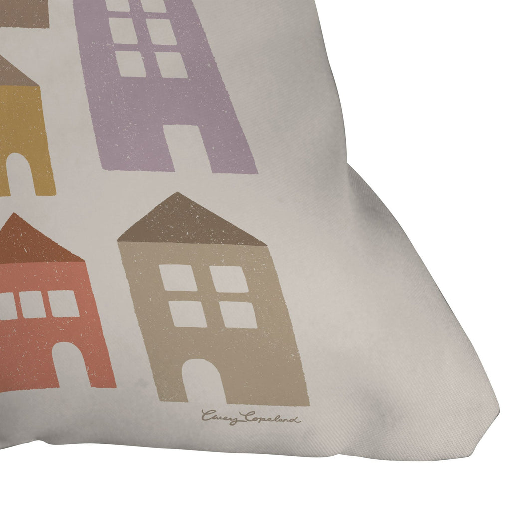 Carey Copeland Happy Houses Earth Tones Outdoor Throw Pillow