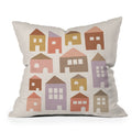 Carey Copeland Happy Houses Earth Tones Outdoor Throw Pillow