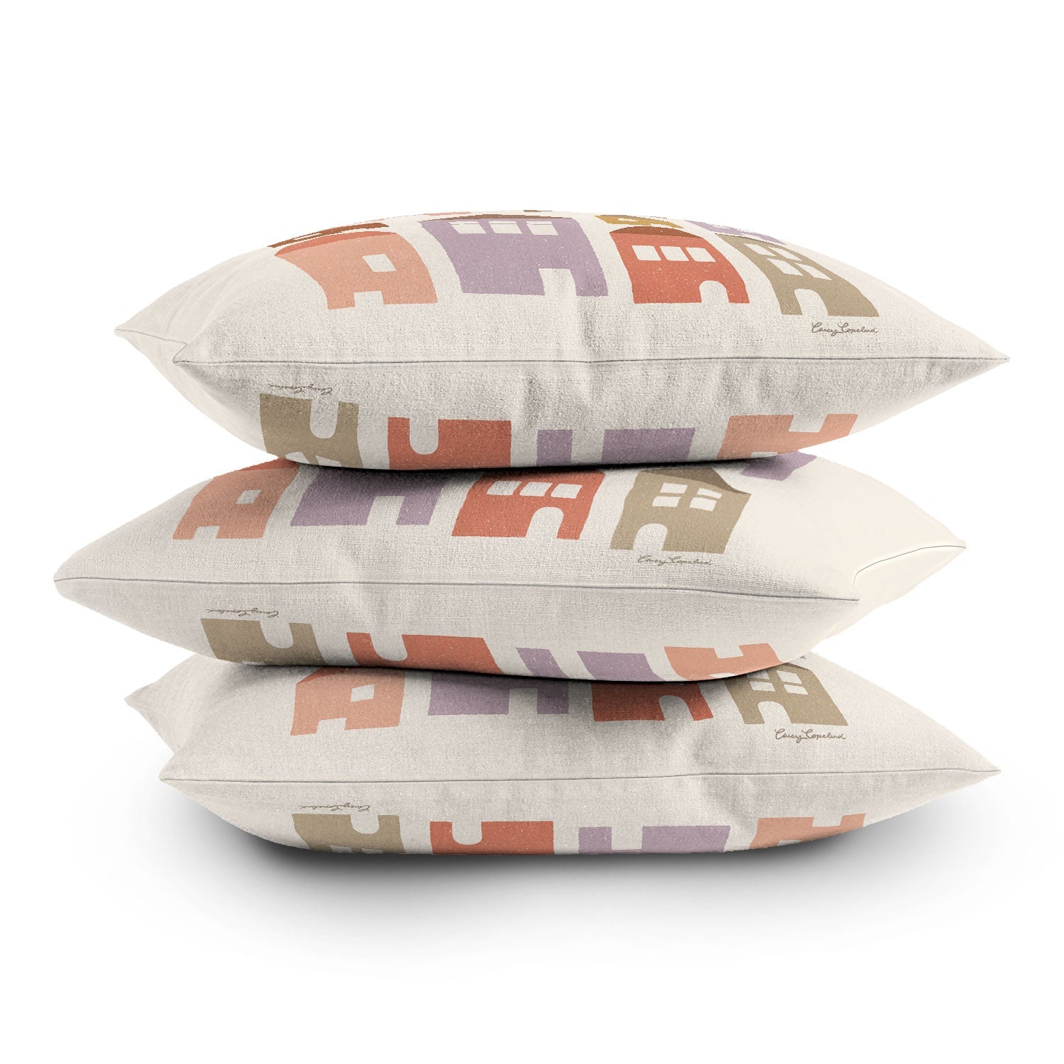 Carey Copeland Happy Houses Earth Tones Throw Pillow