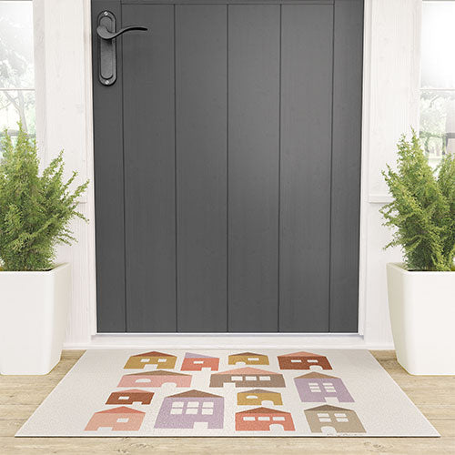 Carey Copeland Happy Houses Earth Tones Welcome Mat
