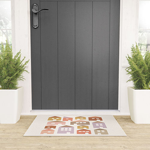Carey Copeland Happy Houses Earth Tones Welcome Mat