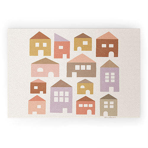 Carey Copeland Happy Houses Earth Tones Welcome Mat