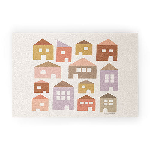 Carey Copeland Happy Houses Earth Tones Welcome Mat
