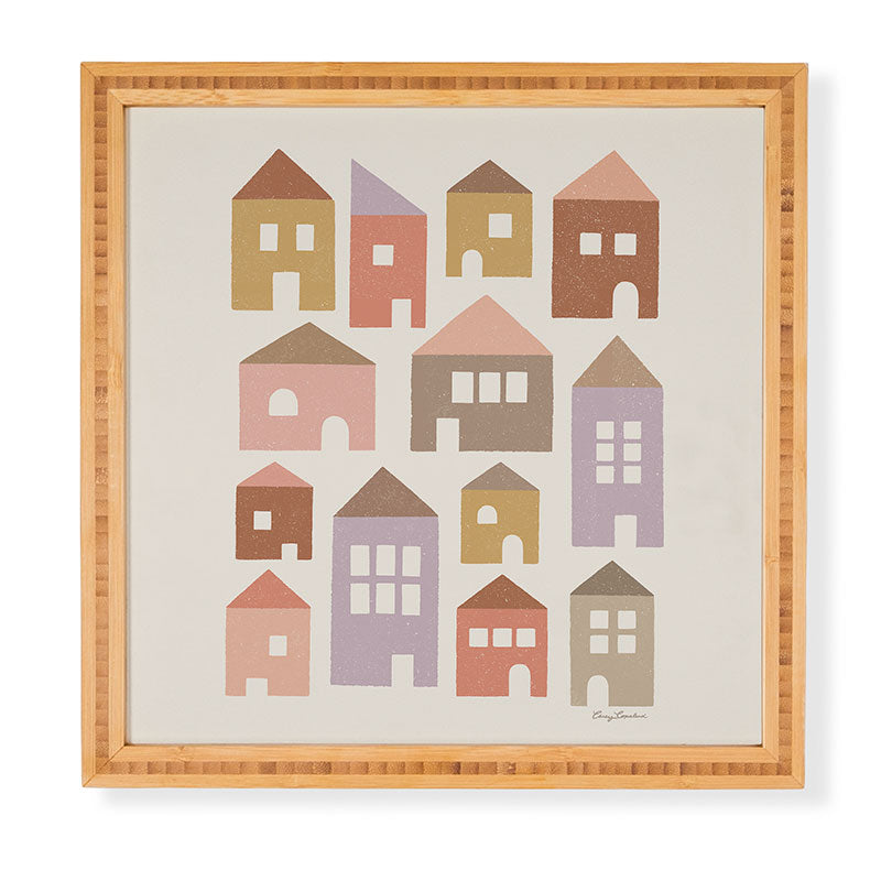 Carey Copeland Happy Houses Earth Tones Framed Wall Art