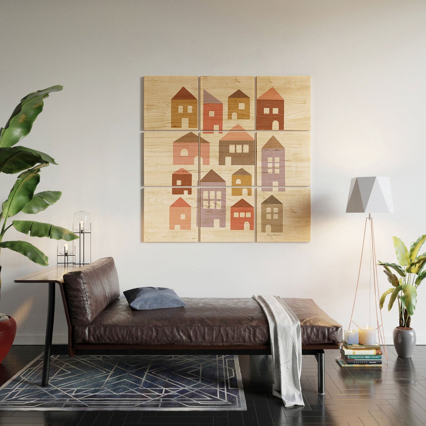 Carey Copeland Happy Houses Earth Tones Wood Wall Mural
